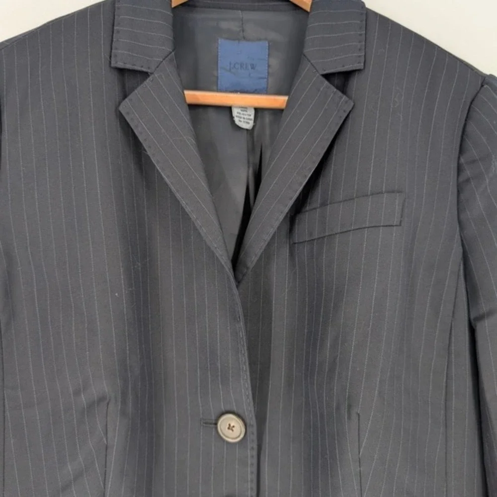 J.Crew‎ Womens Navy Blue Pinstripe 100% Wool 3-Button Blazer Jacket Size 12T